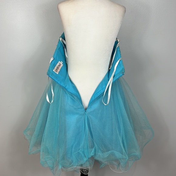 Tony Bowls Aqua Blue Formal Cocktail Prom Graduation Dress Mirrored Appliqué - Picture 9 of 16
